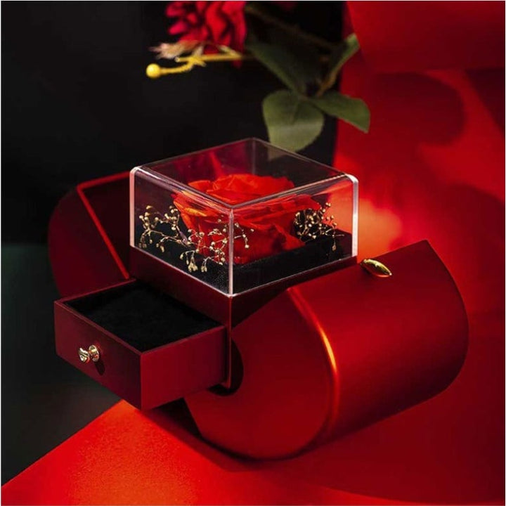 Jewelry Gift Box with Preserved Rose Pendant and Pull-Out Drawer Maid Of Honor Proposal