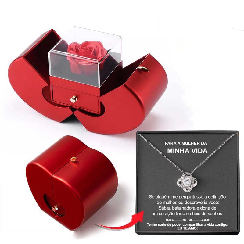 Jewelry Gift Box with Preserved Rose Pendant and Pull-Out Drawer Maid Of Honor Proposal