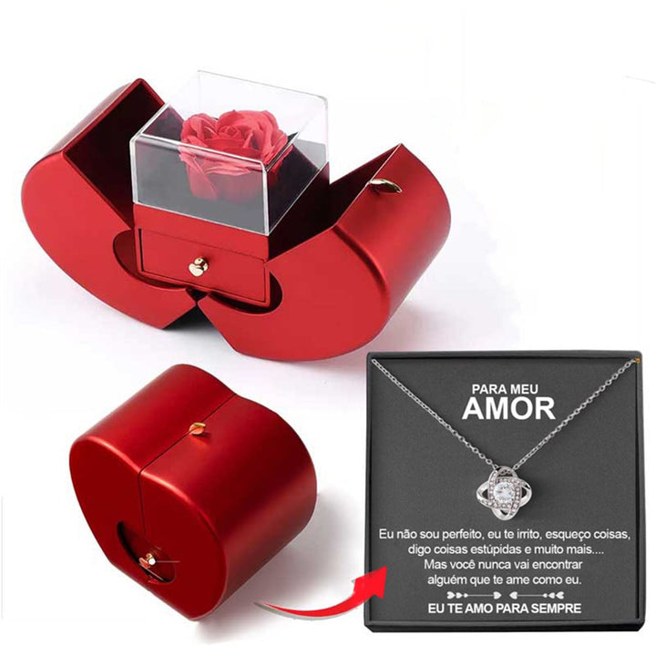 Jewelry Gift Box with Preserved Rose Pendant and Pull-Out Drawer Maid Of Honor Proposal