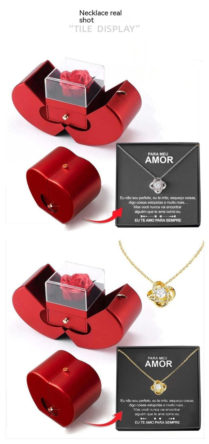 Jewelry Gift Box with Preserved Rose Pendant and Pull-Out Drawer Maid Of Honor Proposal