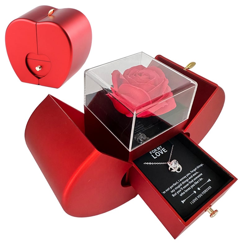 Jewelry Gift Box with Preserved Rose Pendant and Pull-Out Drawer Maid Of Honor Proposal