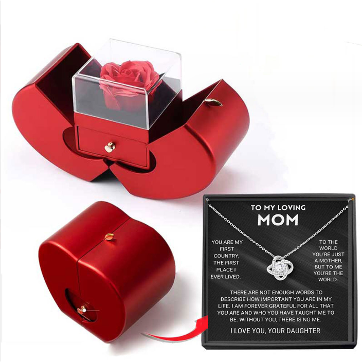 Jewelry Gift Box with Preserved Rose Pendant and Pull-Out Drawer Maid Of Honor Proposal
