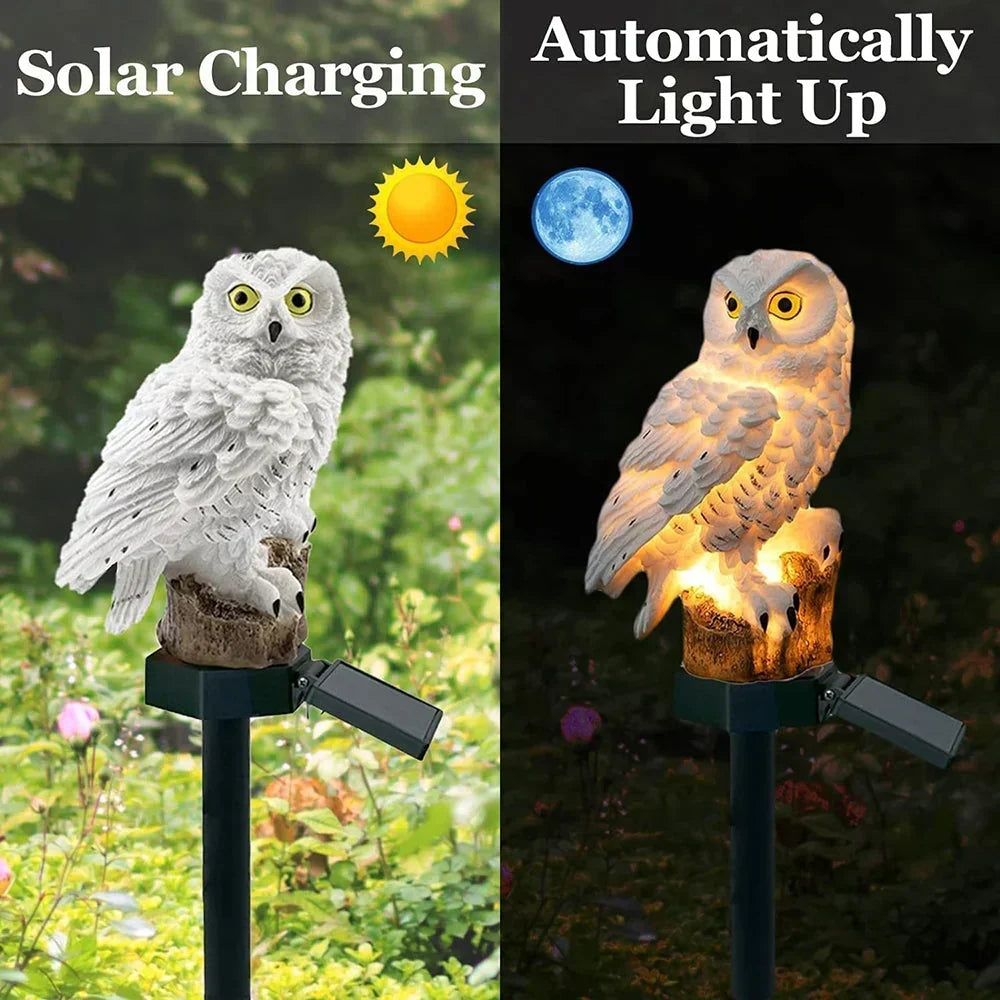 Solar owl garden light with warm white LED, waterproof IP65, 45 cm