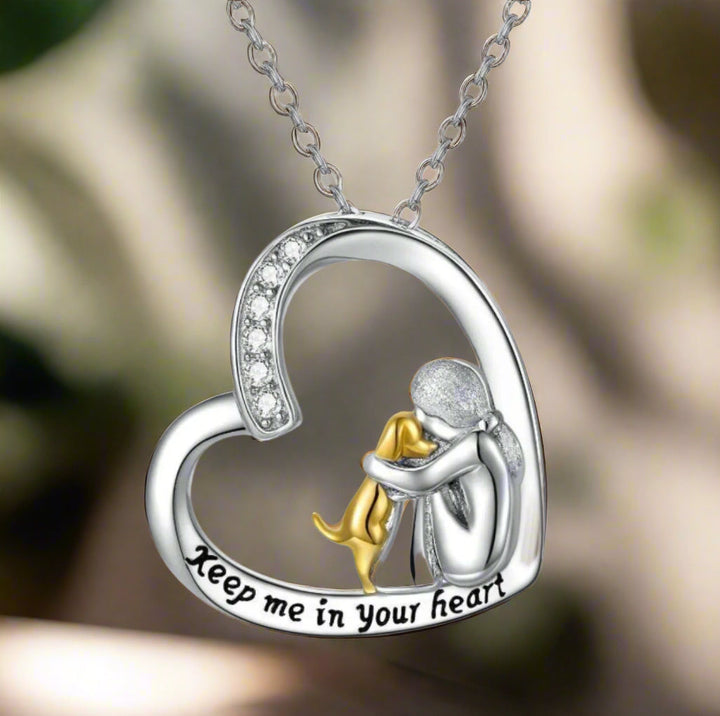 Sterling Silver Necklace – Heart & Dog Design with Zirconia