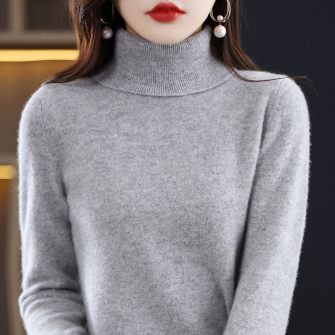Women's 100% cashmere polo neck sweater – soft, regular fit
