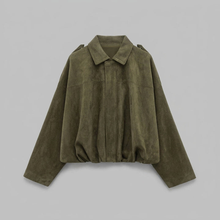 Women's Suede Bomber Jacket Cropped with Tailored Fit
