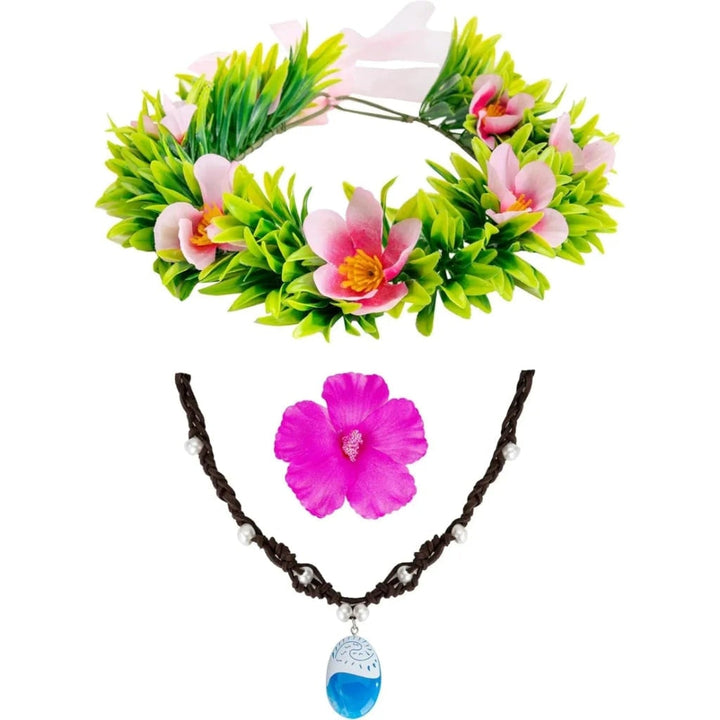 Halloween Costume Accessories Flower Crown and Necklace Set with Tropical and Beads