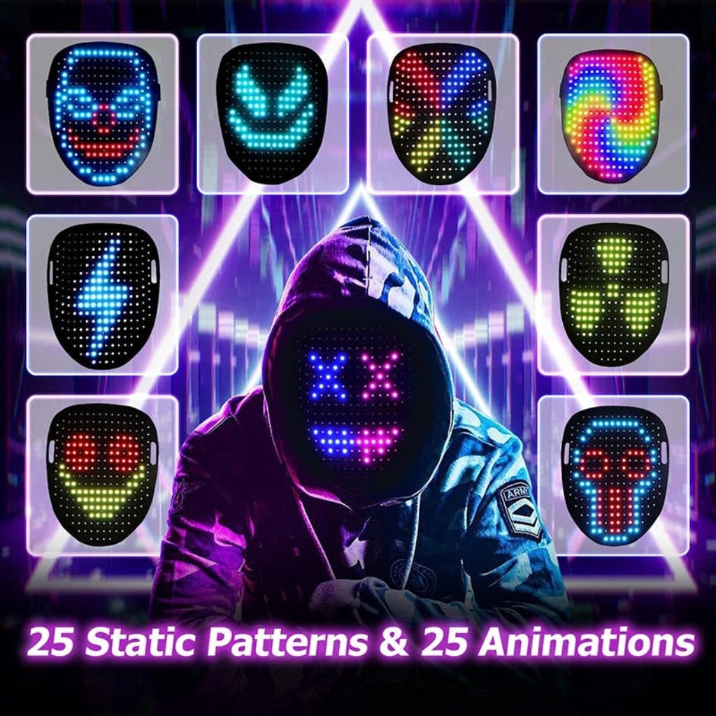 Halloween LED Light Up Full Face Mask Costume Party with USB Rechargeable Battery