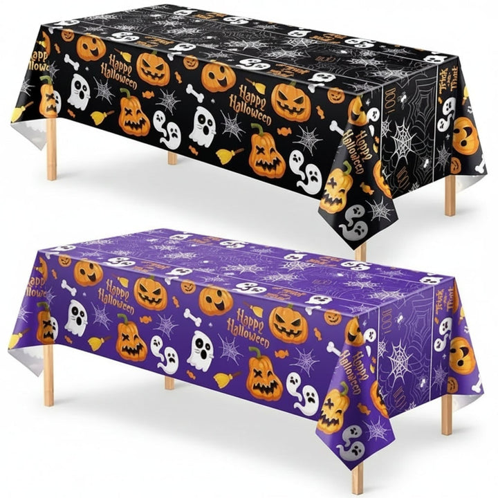 Halloween Tablecloth Disposable Plastic Table Cover with Pumpkin Ghost and Spiderweb Pattern