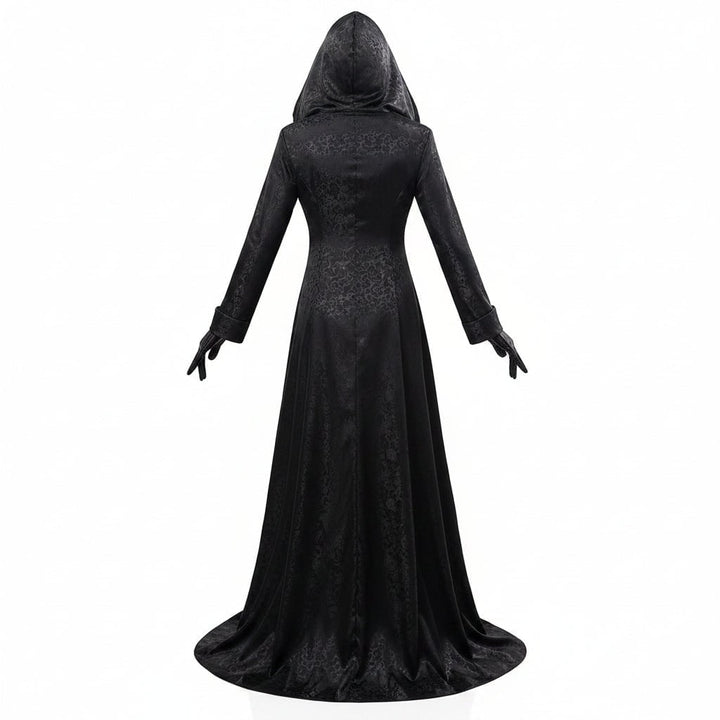 Halloween Vampire Costume Gothic Hooded Black Dress with Lace Choker Pendant and Gloves