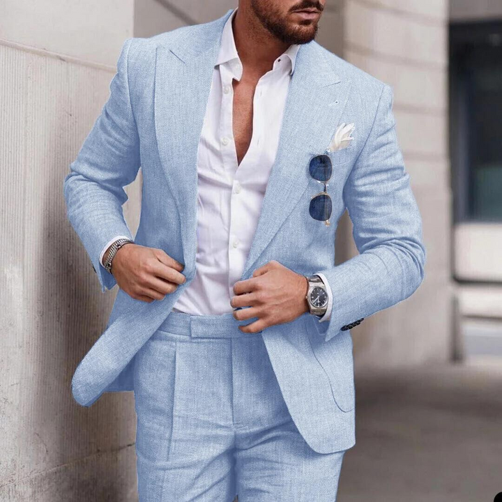 Trendy Men's Two-Piece Linen Beach Wedding Suit - Caden