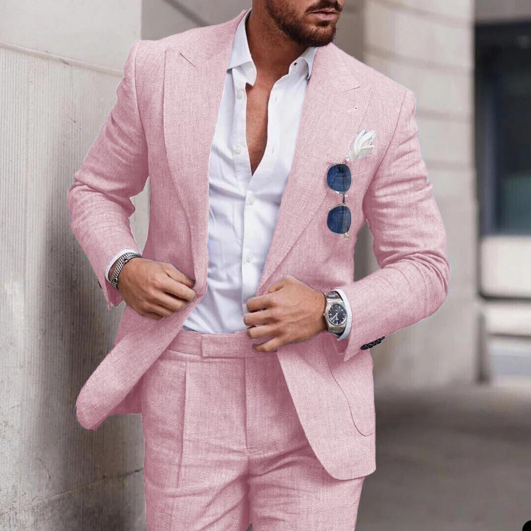 Trendy Men's Two-Piece Linen Beach Wedding Suit - Caden