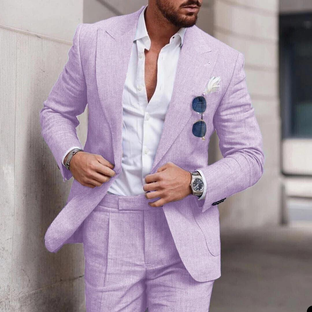 Trendy Men's Two-Piece Linen Beach Wedding Suit - Caden