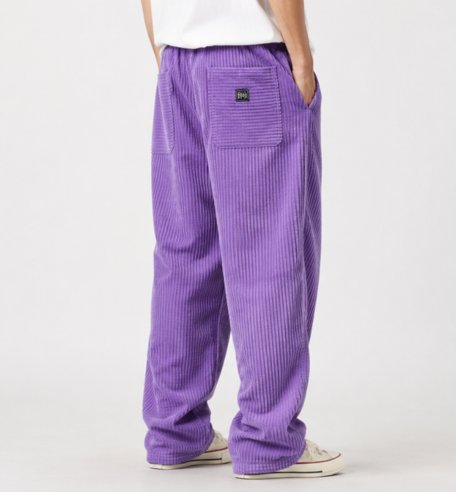 Men's Ribbed Pants with Elasticated Waistband and Slant Pockets