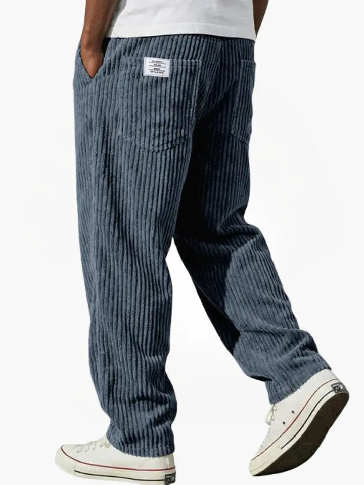 Men's Ribbed Pants with Elasticated Waistband and Slant Pockets