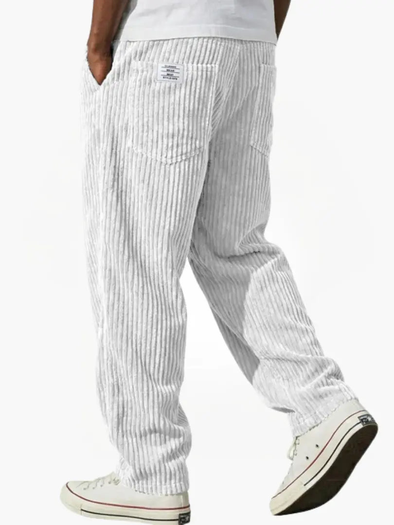 Men's Ribbed Pants with Elasticated Waistband and Slant Pockets