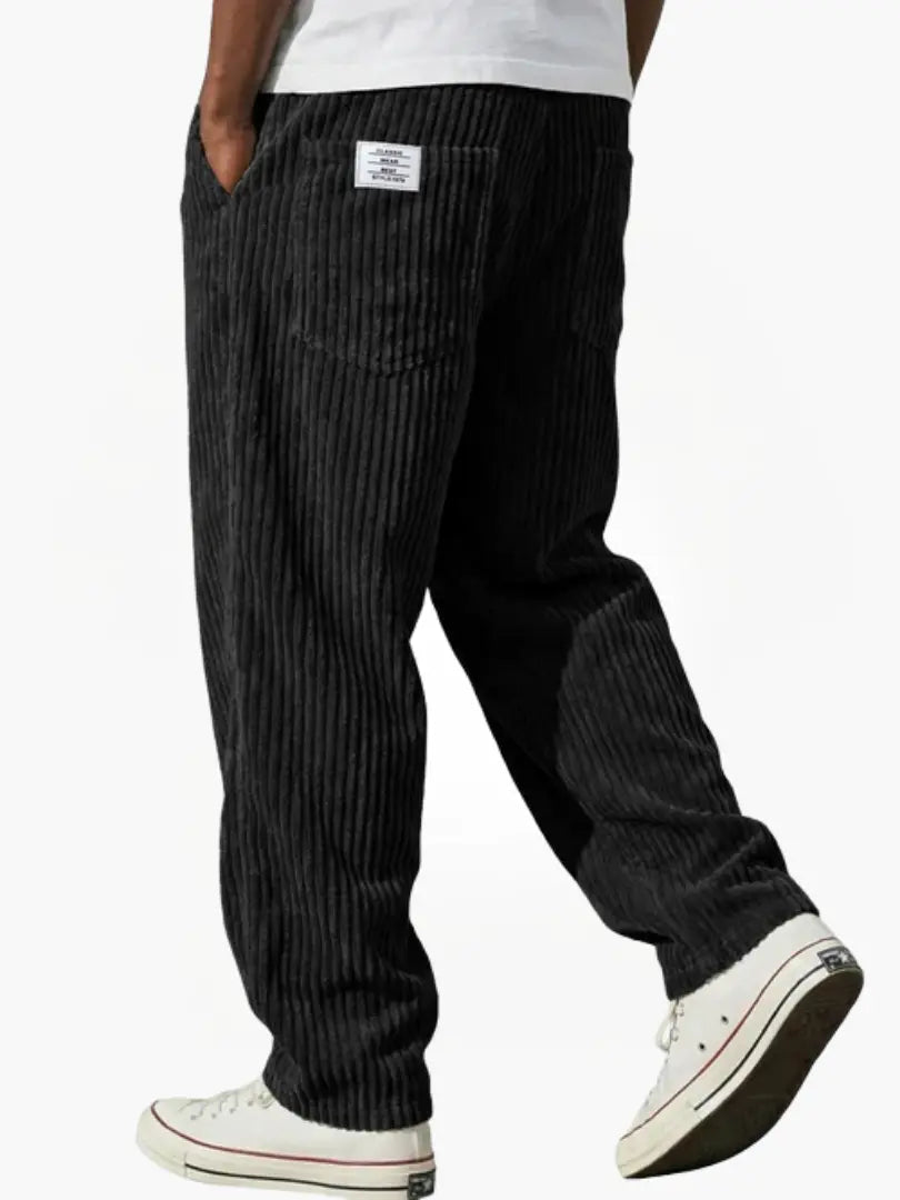 Men's Ribbed Pants with Elasticated Waistband and Slant Pockets