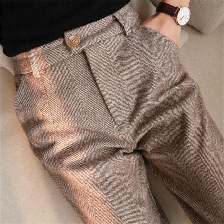 Herringbone Pleated Pants for Women