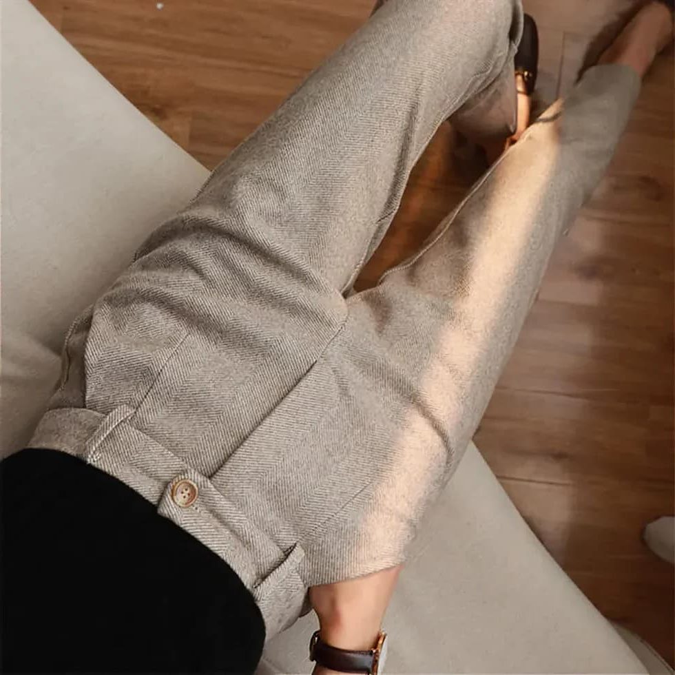 Herringbone Pleated Pants for Women
