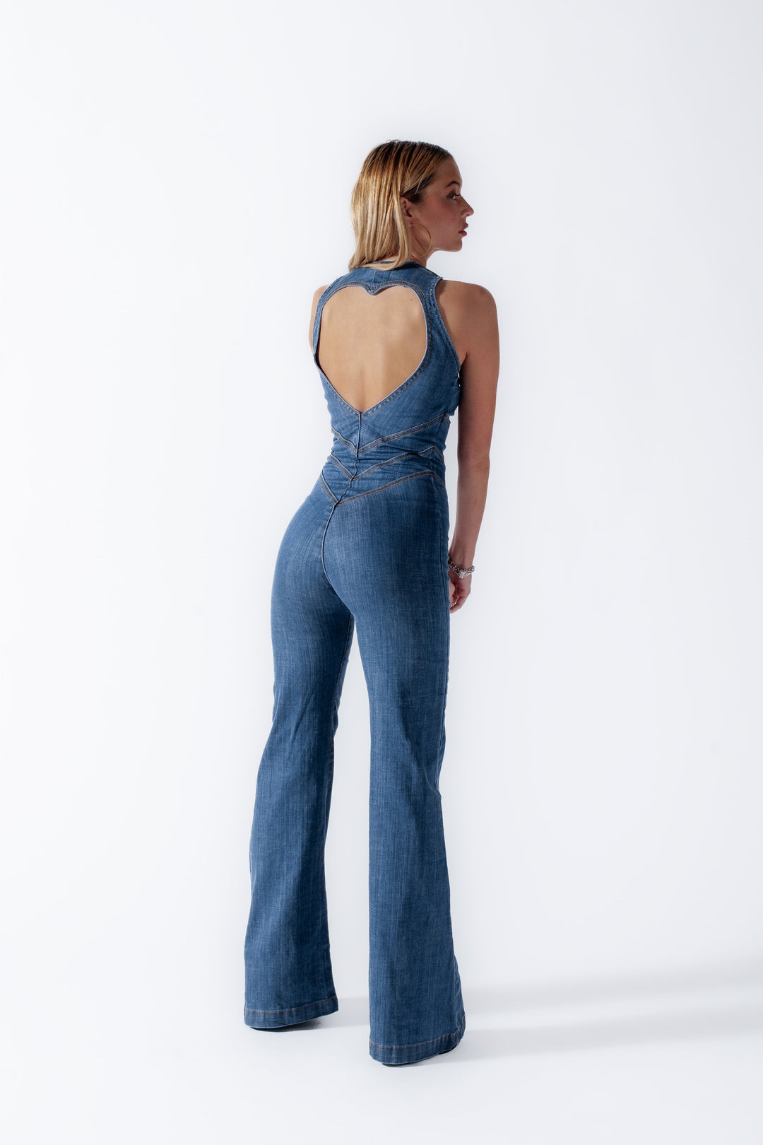 Women's Heart-Shaped Backless Denim Jumpsuit – Sakura