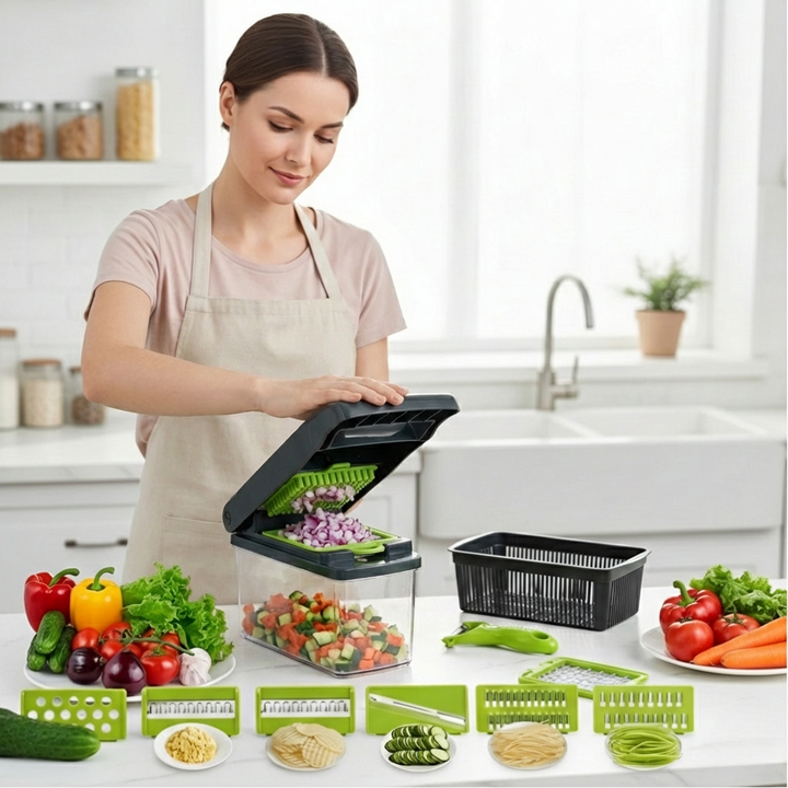 Multifunction Vegetable Chopper and Spiralizer – 2 to 14 Attachments