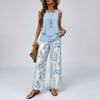Two-Piece Sleeveless Blouse with Relaxed Wide-leg Pants