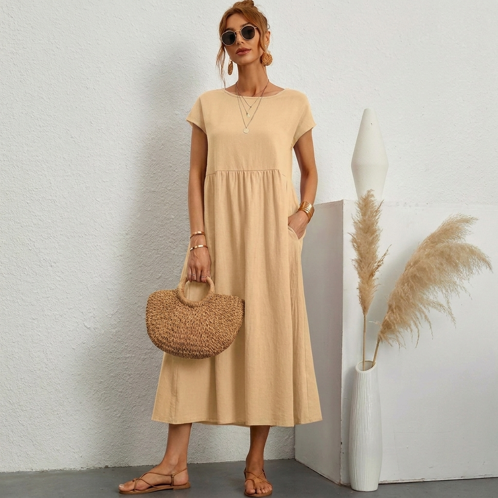 Women’s Short Sleeve A-Line Midi Dress