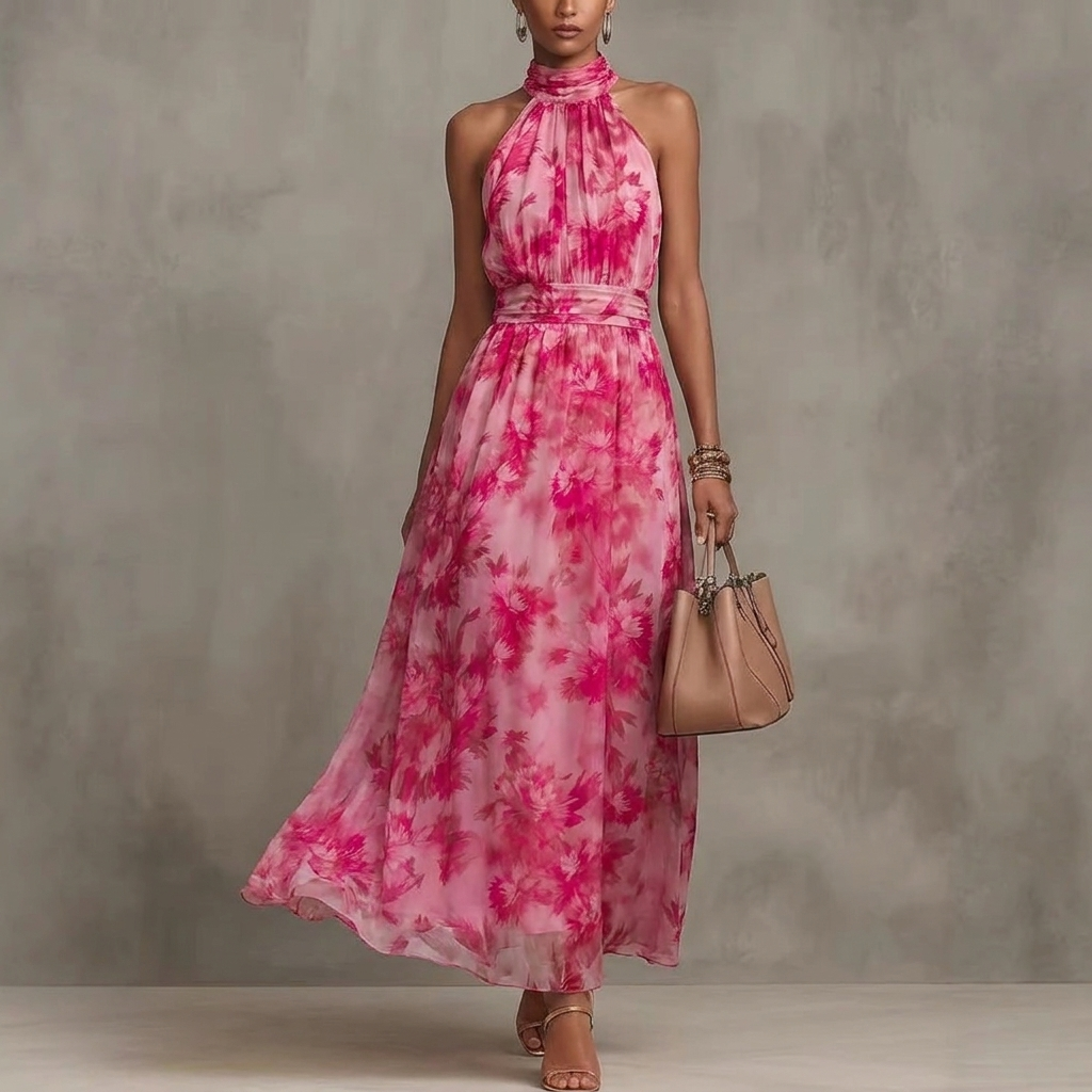 Resort-style Elastic Waist Figure-flattering Dress