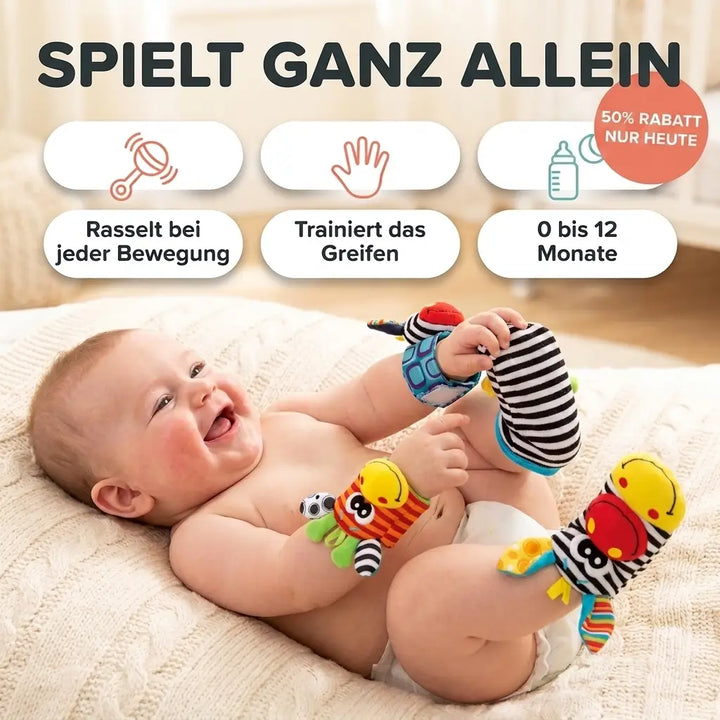 Baby Hand and Foot Rattle Socks Set, 4 Pieces, Cotton, 0–12 Months