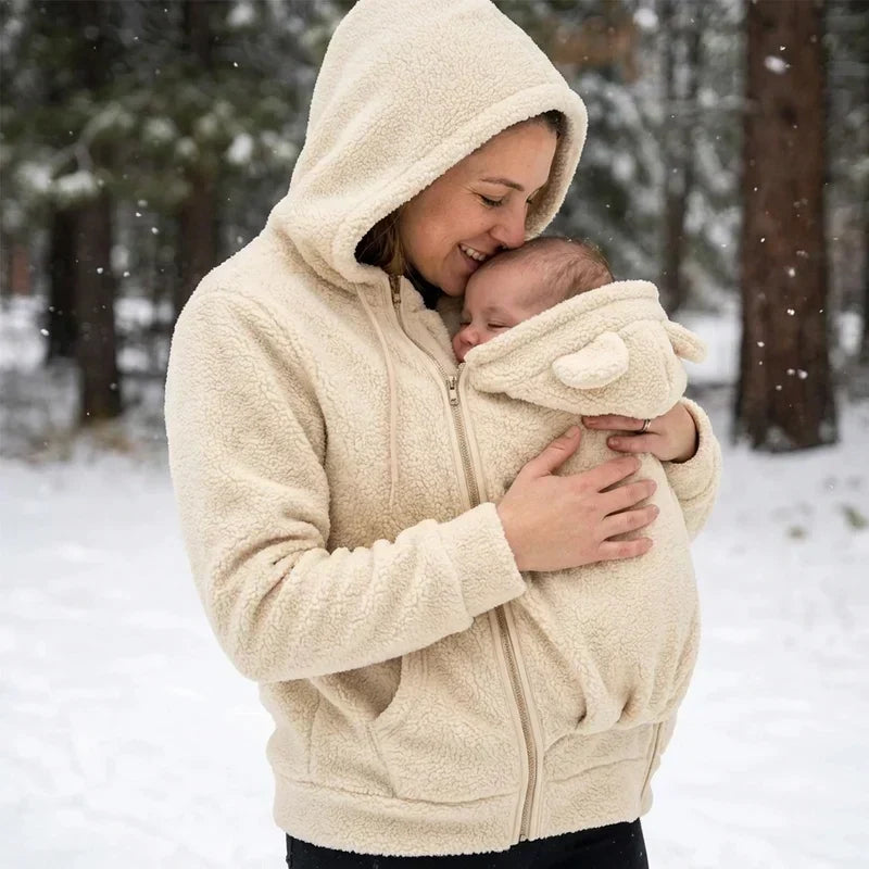 Cozy fleece baby-carrying hoodie with front pouch