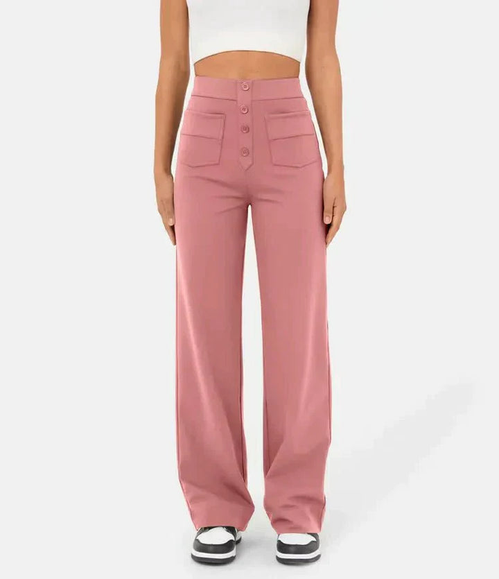Women's High Waist Straight Leg Elastic Casual Pants