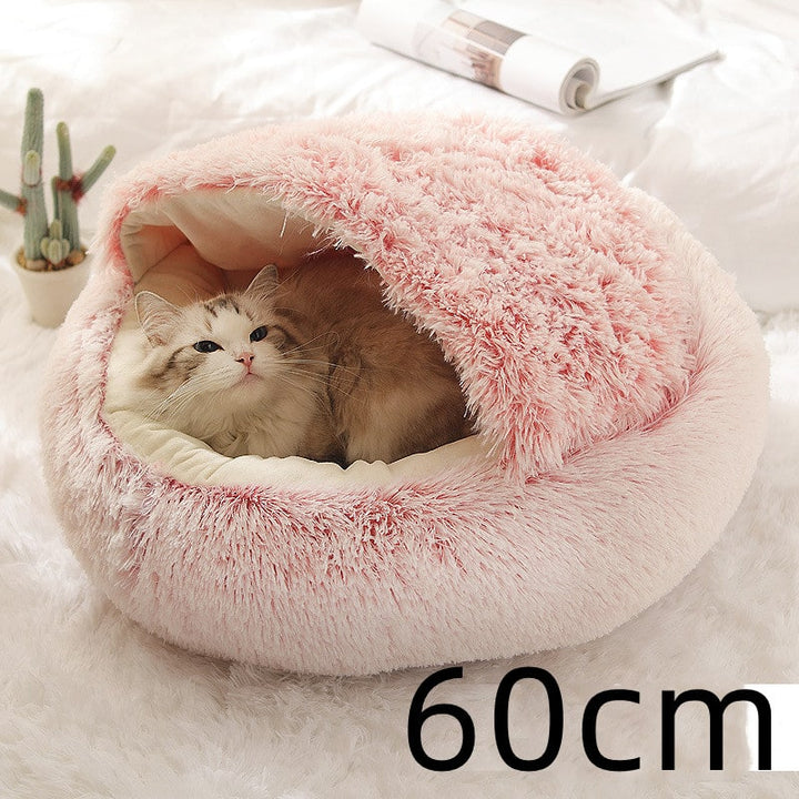 Hooded Cat Bed with Cave Design and Plush Donut Shape Enclosed Cozy Pet with Cushioned Rim