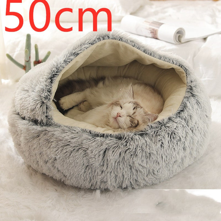 Hooded Cat Bed with Cave Design and Plush Donut Shape Enclosed Cozy Pet with Cushioned Rim