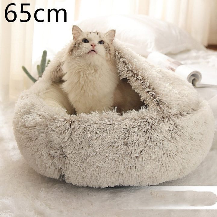 Hooded Cat Bed with Cave Design and Plush Donut Shape Enclosed Cozy Pet with Cushioned Rim
