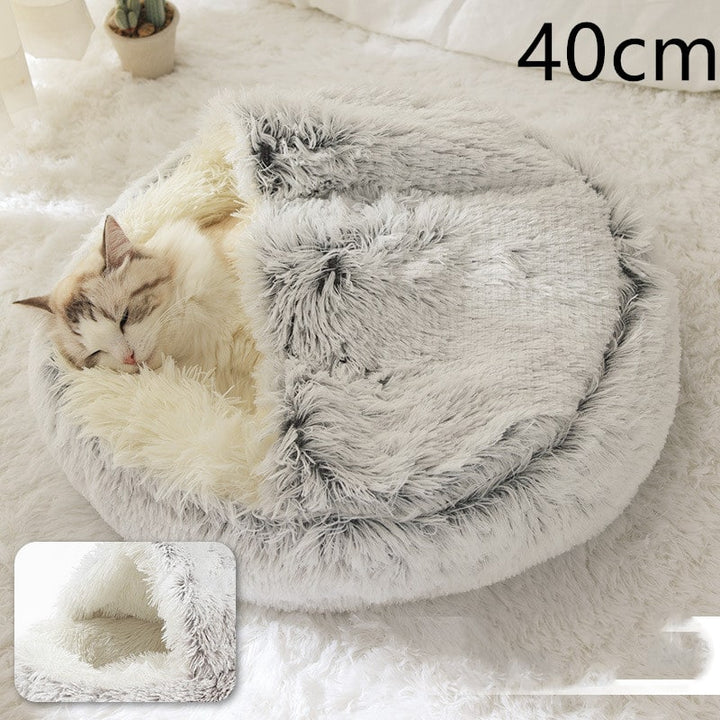 Hooded Cat Bed with Cave Design and Plush Donut Shape Enclosed Cozy Pet with Cushioned Rim