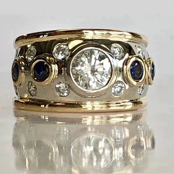 Vintage wide gold ring with stones