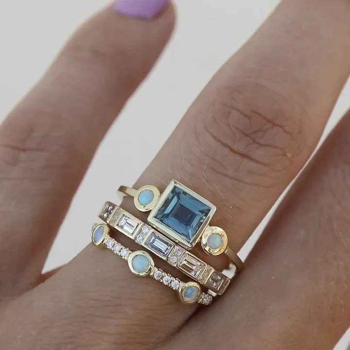 Soft Blue Cubic Zirconia Ring with Refined Finish