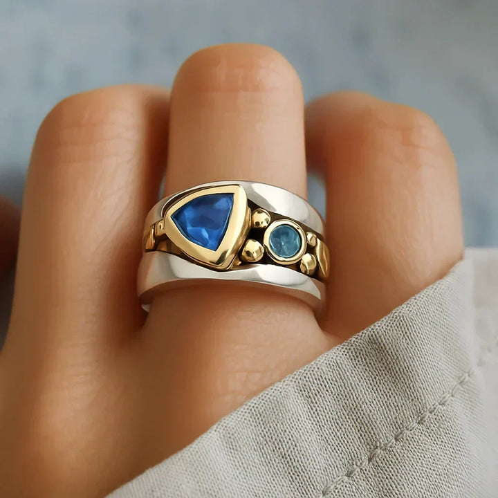 Vintage blue cubic zirconia boho ring