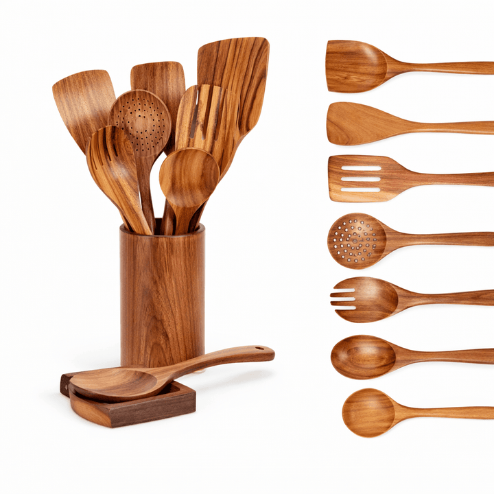 Traditional Japanese Wooden Kitchen Utensil Set (7 Pieces)