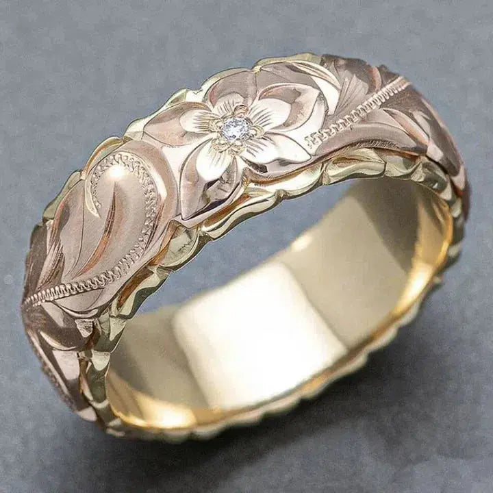 Elegant gold ring with rose flower design
