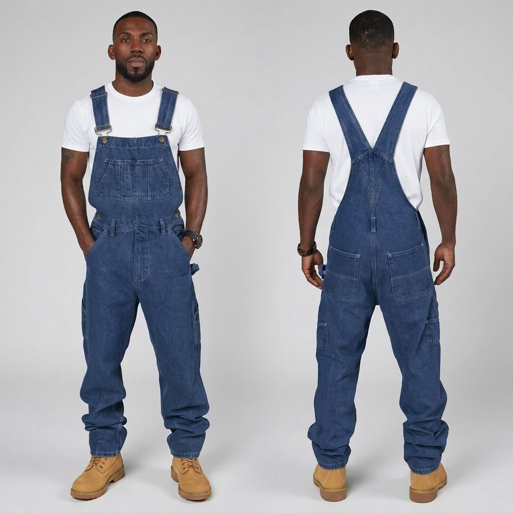 Men's Denim Dungarees Loose Fit – Work Overalls with Multiple Pockets