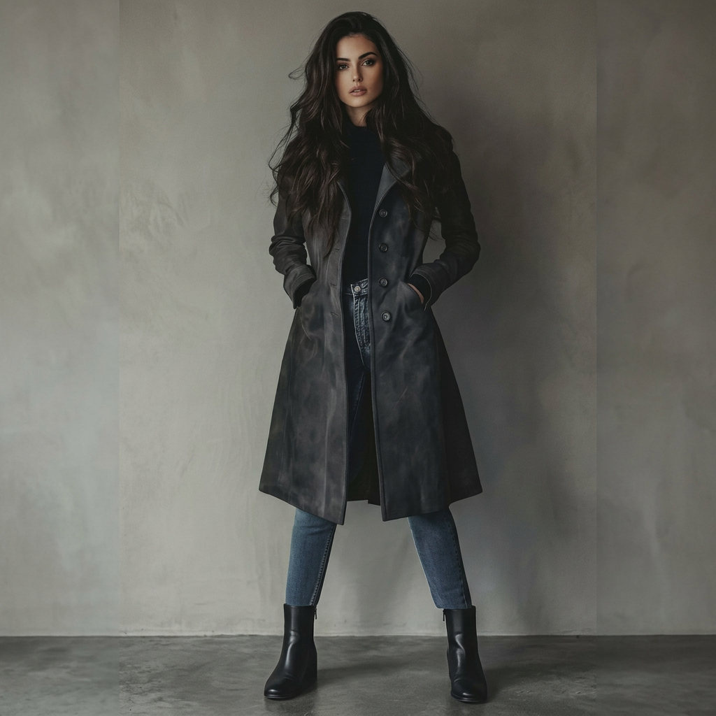 Women's Long Coat Faux Suede Look with Classic Collar
