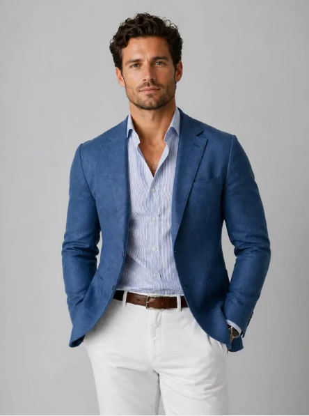 Men's Linen Blazer Jacket Smart Casual Lightweight Fit