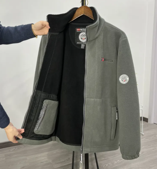 Men's Fleece Cardigan with Stand-Up Collar and Full Zip