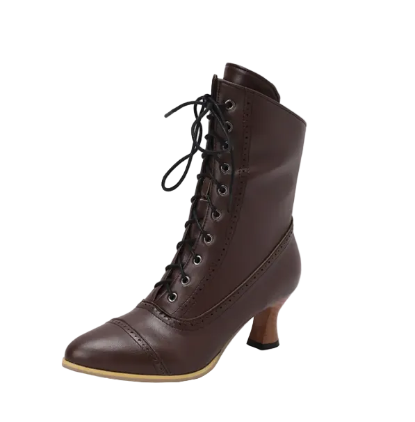 Women's Lace-Up Ankle Boots Retro Style – Vintage Ankle Boots with Heel