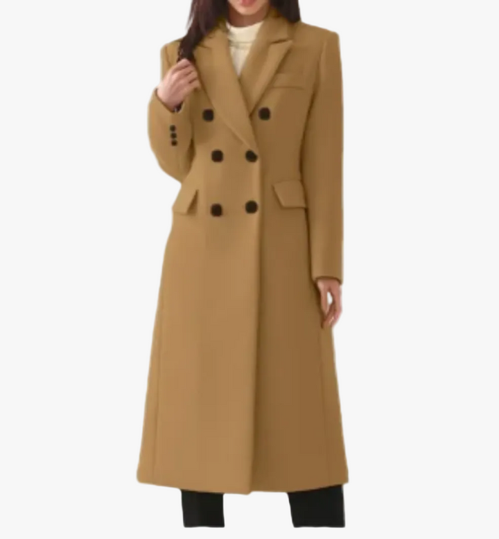 Women's Long Coat Double-Breasted with Lapel Collar