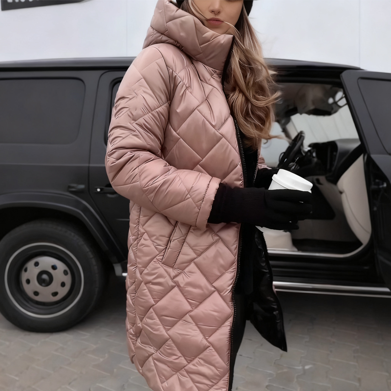 Quilted Long Coat - Water-Repellent, Padded in Puffer Design