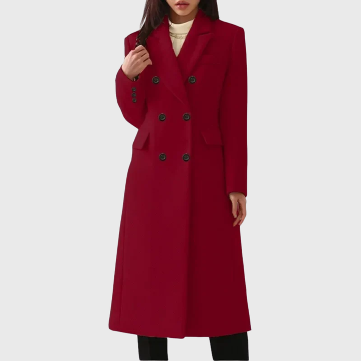Women's Long Coat Double-Breasted with Lapel Collar