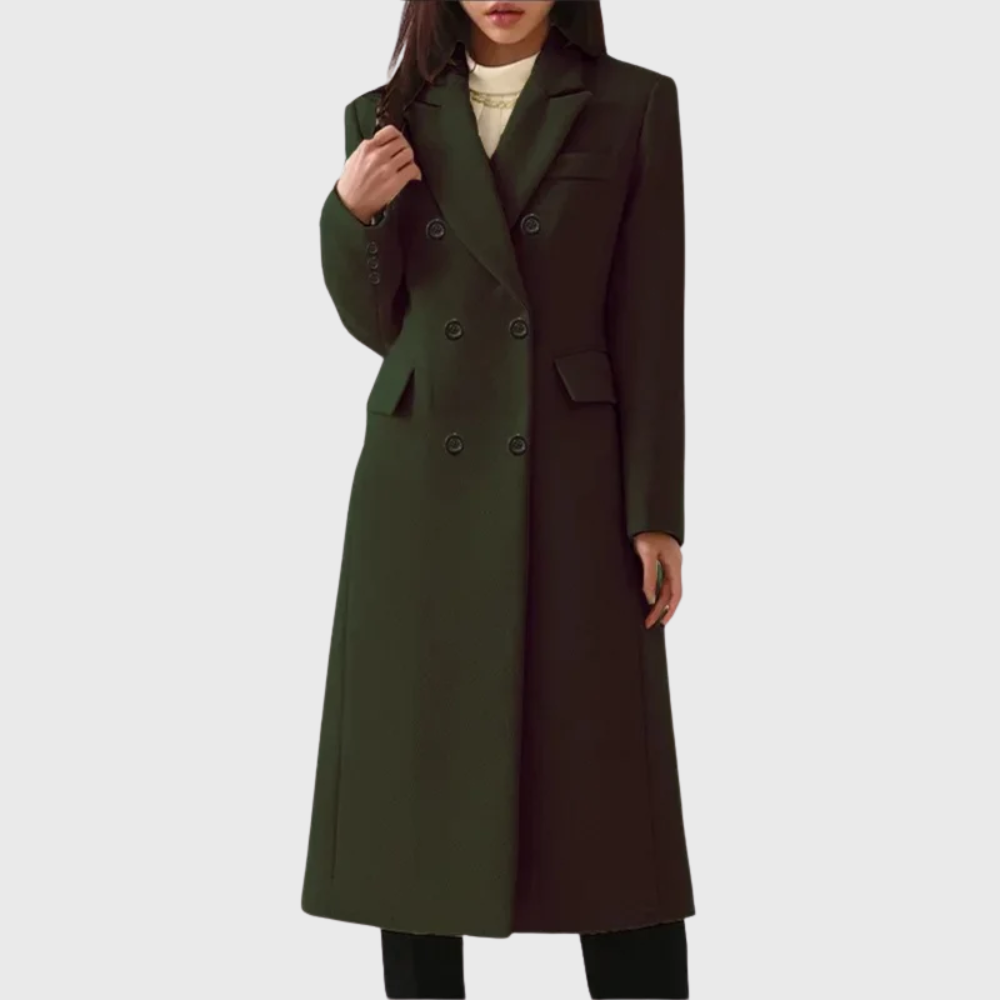 Women's Long Coat Double-Breasted with Lapel Collar