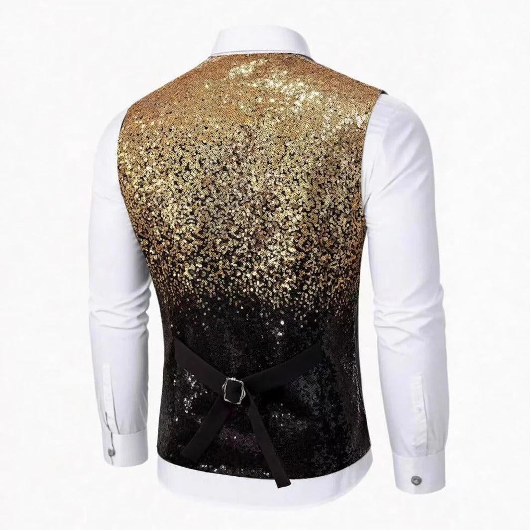 Men's Glitter Vest with Satin Lapels Gold